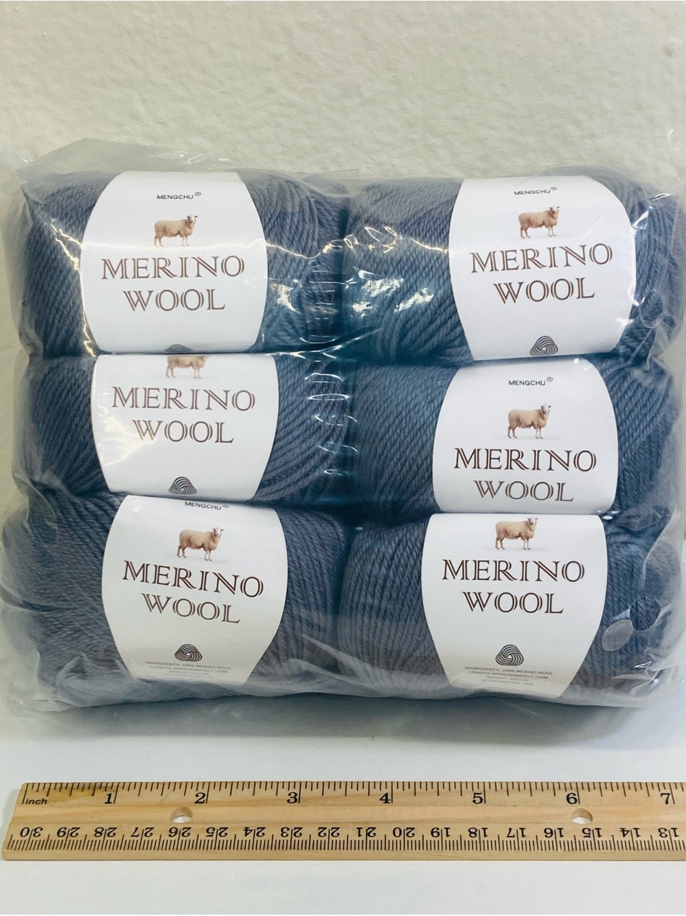 6 NWT ~300g total Mengchu 100% Merino Wool Yarn Color Stormy Gray